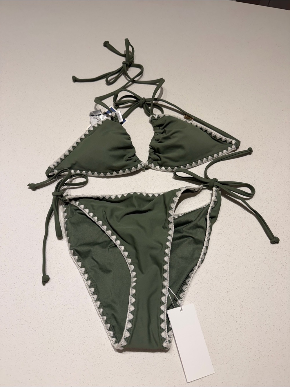 Olive Green Triangle Tie Bikini Set